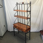 Modern Tropical Wood & Black Metal Baker's Rack