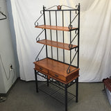 Modern Tropical Wood & Black Metal Baker's Rack
