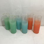 Set of 6 Vintage MCM Blendo Pastel Frosted Glass Collins Glasses