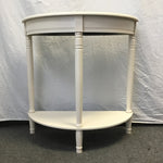 Vintage White-Painted Wood 2-Tier Half-Circle Side Table