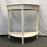 Vintage White-Painted Wood 2-Tier Half-Circle Side Table