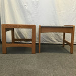 Pair of Modern Solid Oak & Faux Marble End Tables