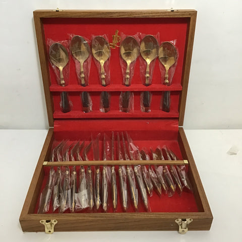 New In Box! 24pc Service for 6 MCM Gold Metal Flatware