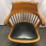 Vintage Johnson Solid Oak & Black Vinyl Rolling Office Chair