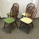 Set of 4 Vintage Dinaire Solid Oak Green & Floral Upholstered Dining Chairs
