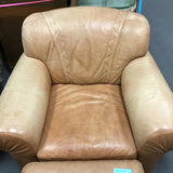 Modern Natuzzi Brown Leather Armchair & Ottoman