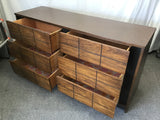 Vintage MC Faux-Walnut Formica 6-Drawer Dresser