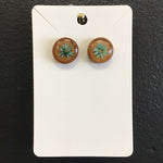 Rustic Petal Shop Pressed Green Flowers on Round Wood Stud Earrings