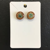 Rustic Petal Shop Pressed Green Flowers on Round Wood Stud Earrings