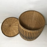 Vintage Traditional Central African Handwoven Grass Tutsi Agaseke Lidded Basket