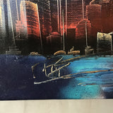 Signed Original Spray Paint Planet & Cityscape On Canvas
