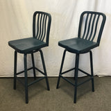 Pair of Modern Blue Metal Swivel Bar Stools