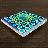 Susan Sitaraman Single Hand Painted Spiral Mandala On Blue Tile Magnet