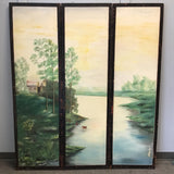 Vintage 1934 Hand-Painted 3-Panel Room Divider