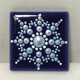 Susan Sitaraman Single Hand Painted Snowflake Mandala On Blue Tile Magnet