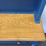 Vintage Farmhouse Solid Oak & Blue Laminate Side Table & Hutch