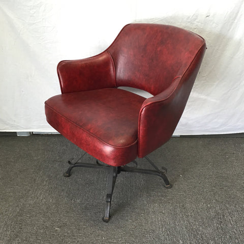 Vintage MCM Virtue Bros. Red Vinyl Swivel Accent Chair