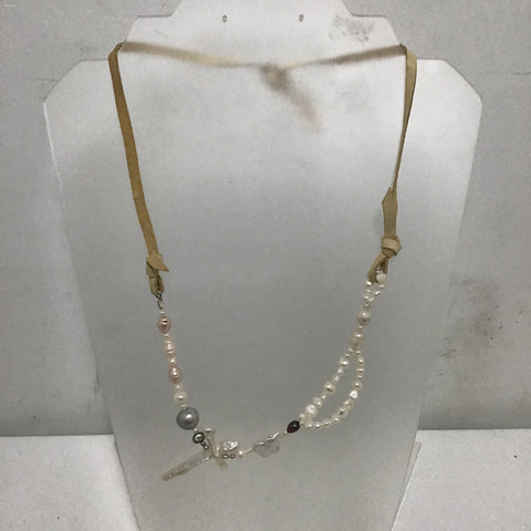 White Pearl Cross Necklace