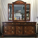 Vintage Century Furn. Cherry Veneer 9-Drawer Dresser & Triptych Mirror