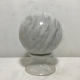 2pc Off-White 5" Marble Sphere & Stand