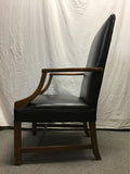Vintage Black Leather & Solid Wood Accent Chair