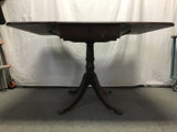 Vintage Mahogany Veneer Drop-Leaf  Pedestal Dining Table