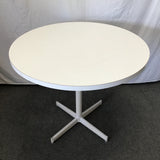 Vintage Chromcraft Round White Faux-Oak-Formica Dining Table