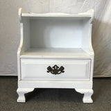 Vintage Farmhouse White-Painted Wood 2-Tier 1-Drawer Night Stand