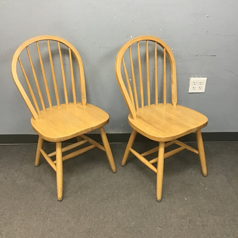 Pair of Modern Solid Tropical Wood Spindleback Dining Chairs
