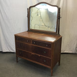 Vintage Cherry Veneer 4-Drawer Dresser& Mirror