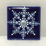 Susan Sitaraman Single Hand Painted Snowflake Mandala On Blue Tile Magnet