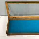 Vintage Solid Oak & Blue Velvet Table-Top Display Case