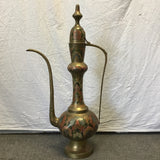 Decorative Hand Painted Floral Brass Turkish Coffee Pot