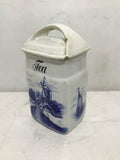 Set of 4 Antique Inge White & Blue Delft Windmill Ceramic Kitchen Canisters