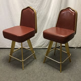Pair of MCM Gasser Chair Co. Red Counter Height Casino Swivel Bar Stools
