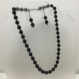 3pc Sterling & Black Glass Bead Necklace & Earring Set