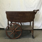 Vintage Walnut Veneer Drop-Leaf Rolling Tea Cart