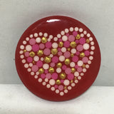 Susan Sitaraman Single Hand Painted Heart On Round Red Tile Magnet