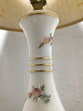 Pair of Vintage MC Floral-Painted White Glass Table Lamps