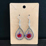 Rustic Petal Shop Pressed Purple & Red Flowers in Silver Teardrop Earrings