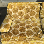 Vintage Mid-Century Yellow Bold Floral Velveteen 3-Cushion Sofa