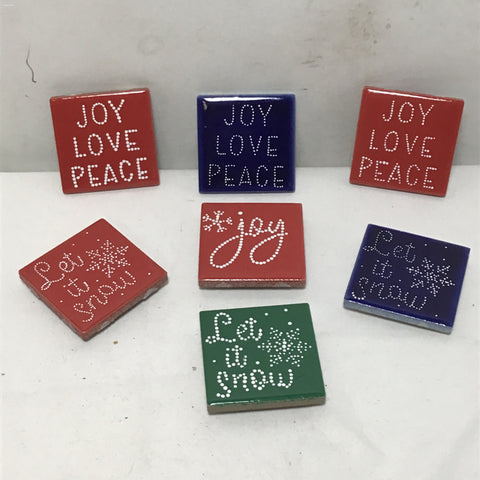 Susan Sitaraman Single Colored Tile Magnet w/ Hand Painted Holiday Message