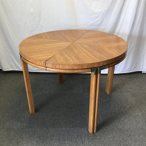 Vintage MCM Round Drexel Black Walnut Veneer Expanding Dining Table