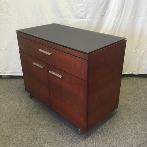 Modern BDI Cherry Veneer Glass-Top Office Cabinet