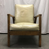 Vintage Mid-Century Eichenlaubs Solid Ash & Off-White Vinyl Armchair