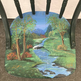 Vintage Signed Landscape-Painted Spindleback Art Chair