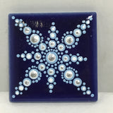 Susan Sitaraman Single Hand Painted Snowflake Mandala On Blue Tile Magnet