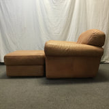 Modern Natuzzi Brown Leather Armchair & Ottoman