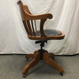 Vintage Johnson Solid Oak & Black Vinyl Rolling Office Chair