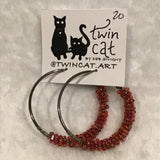 Twin Cat Hoop Earrings w/ Red Seed Beads